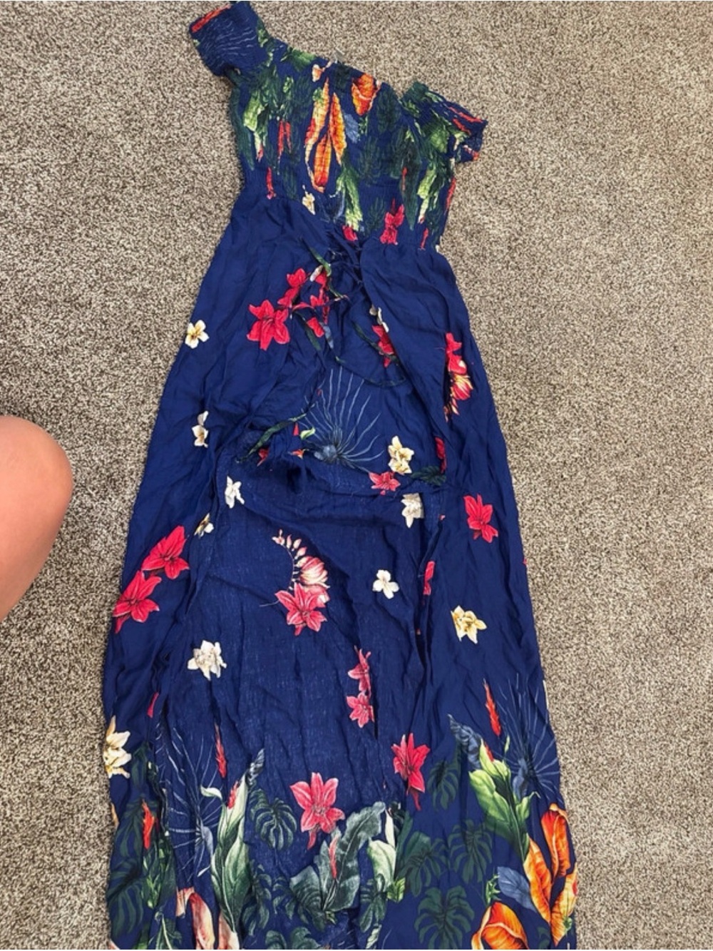 Blue Floral Strapless Maxi Dress